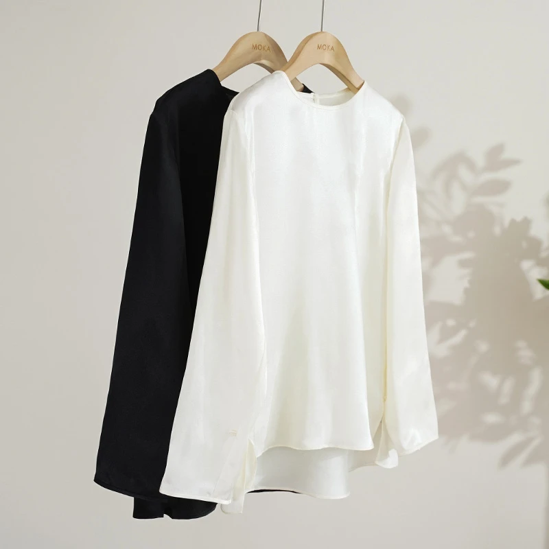 伽D极简风！独特袖开叉提花桑蚕丝上衣女士衬衫（241946）2454