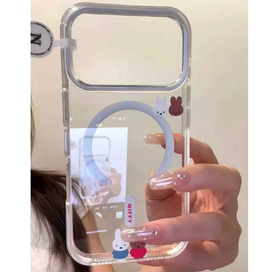 透明黑白米菲兔适用苹果17iphone16pro/15磁吸防摔可爱卡通手机壳