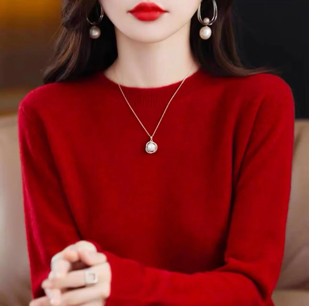 100%羊毛~秋冬上新时尚简约长袖套头圆领休闲上衣