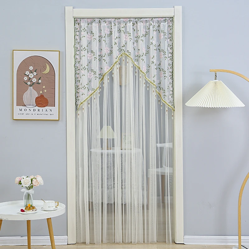 【私享家】轻奢蕾丝纱帘流苏边碎免打孔安装隔断门帘纱帘布艺卧室