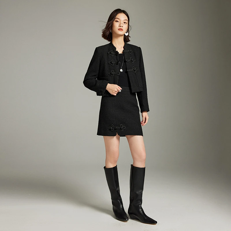 【粉丝专享】MOFAN摩凡冬新款新中式立领盘扣粗花呢上衣MBW484129