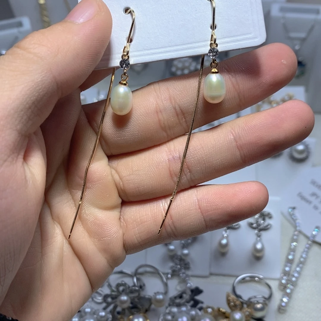 银S925镶嵌淡水珍珠耳饰