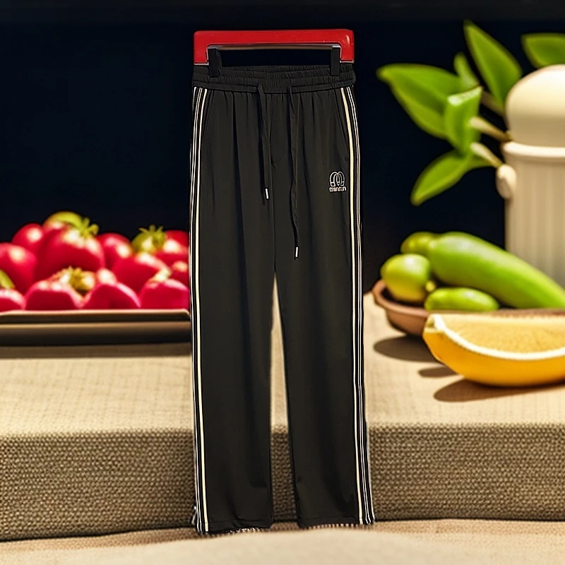 男士刺绣运动风夏季休闲裤春秋宽松阔腿裤免烫春夏卫裤薄款潮