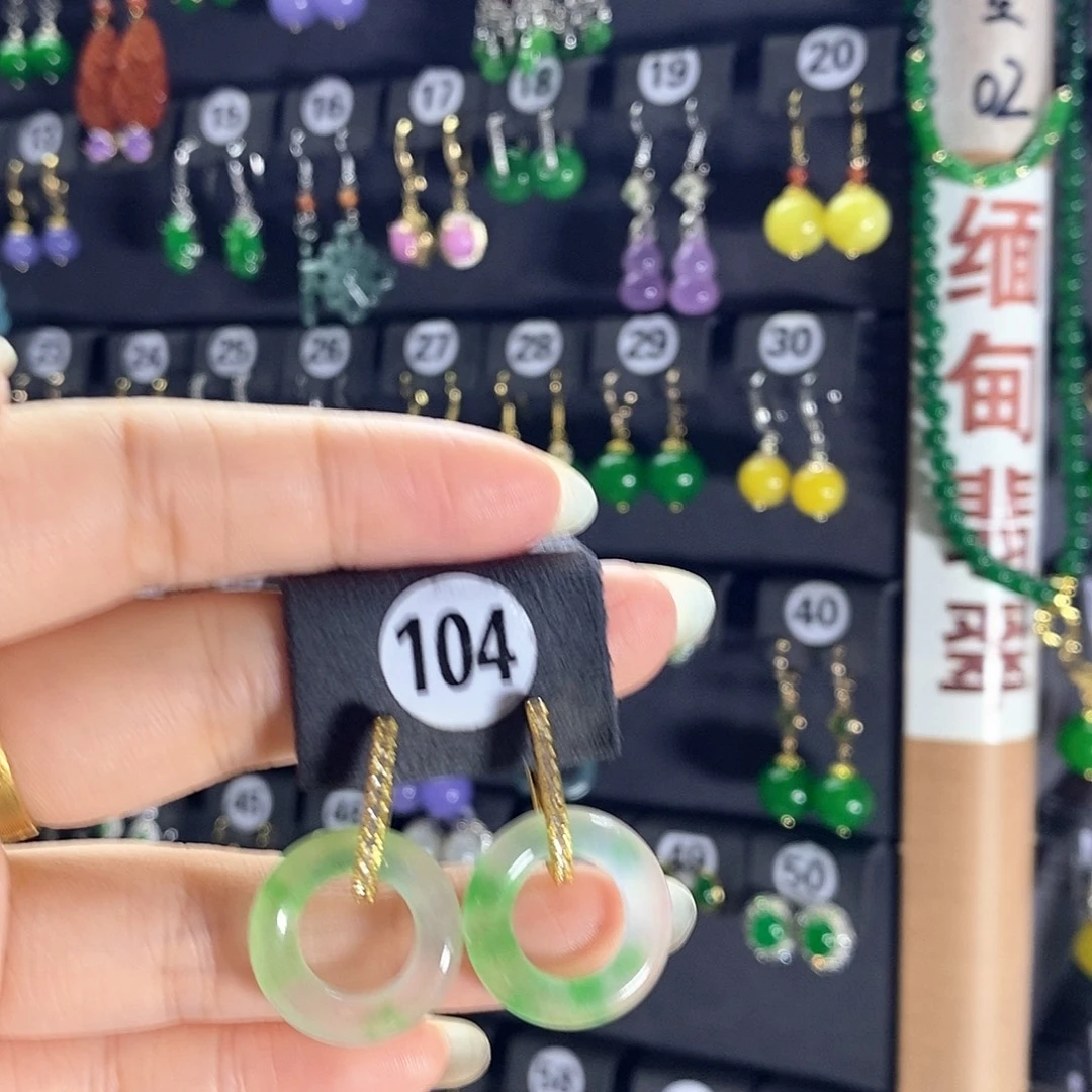 银S925镶嵌翡翠耳饰104