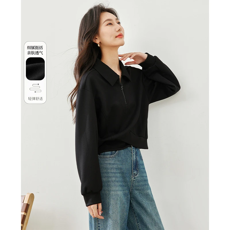 *半拉链POLO领卫衣女2025新款套头短款上衣休闲显瘦M5795