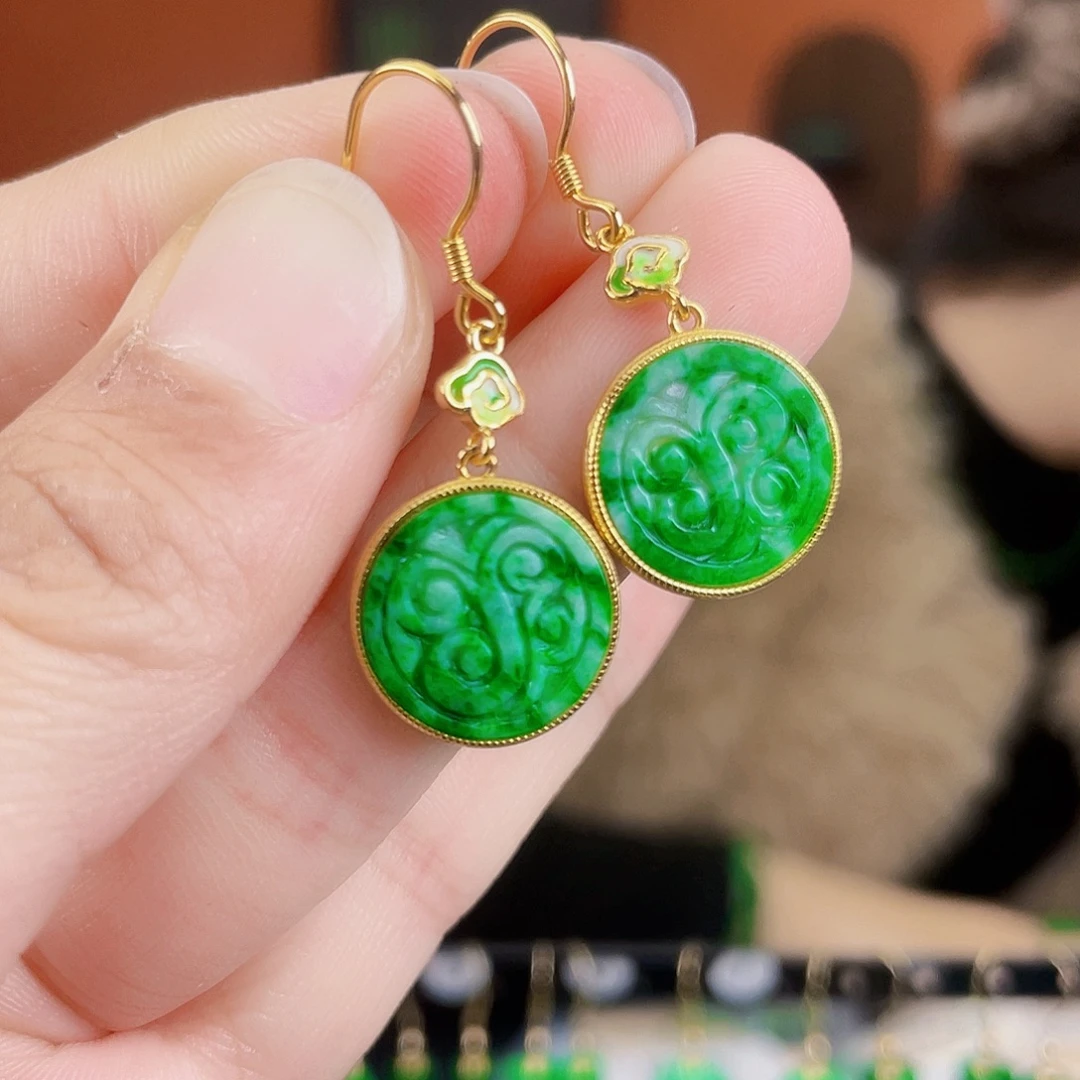 翡翠银S925镶嵌耳饰