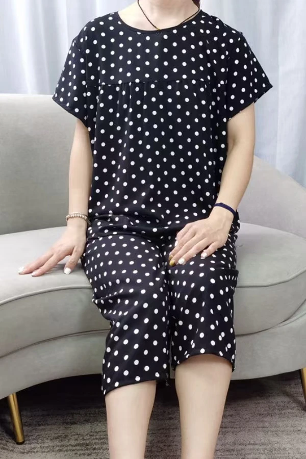 2025夏季女士棉绸睡衣套装短袖8分裤家居外穿人造棉宽松大码休闲