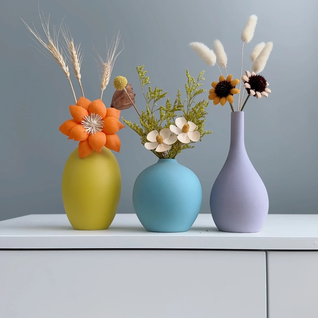 摆件陶瓷小花瓶摆件含花总高约20-30cm