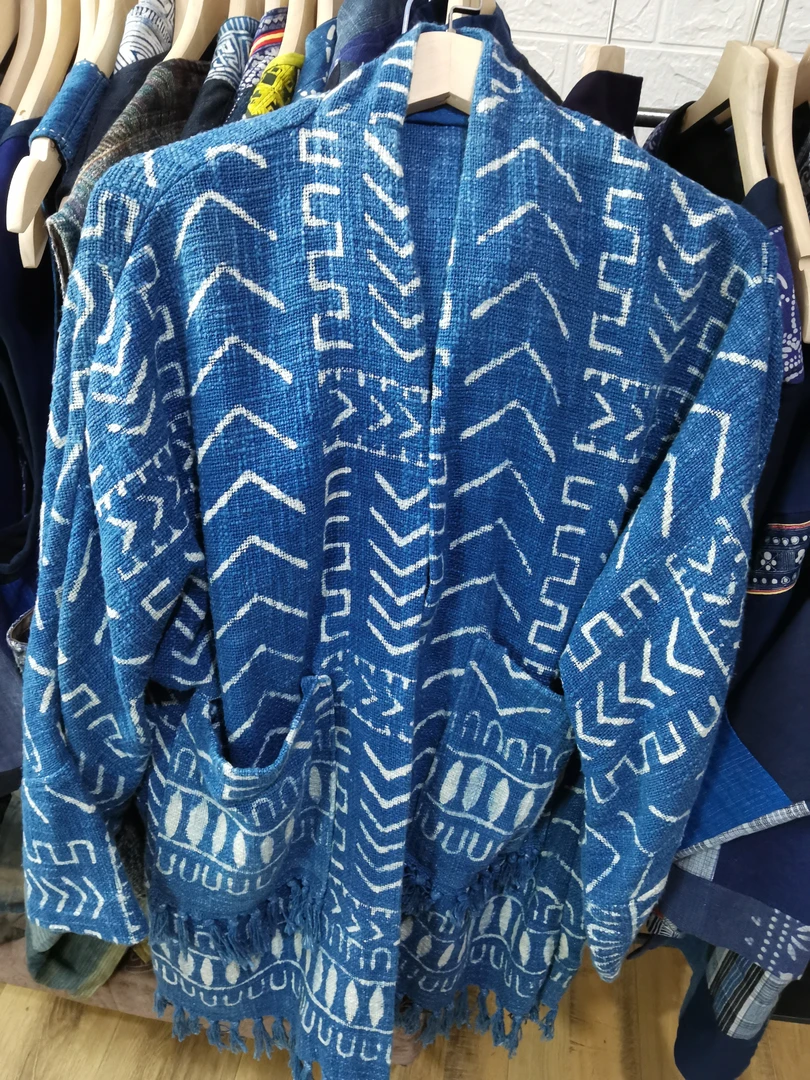 手工刺子蜡染扎花时尚中长款外套