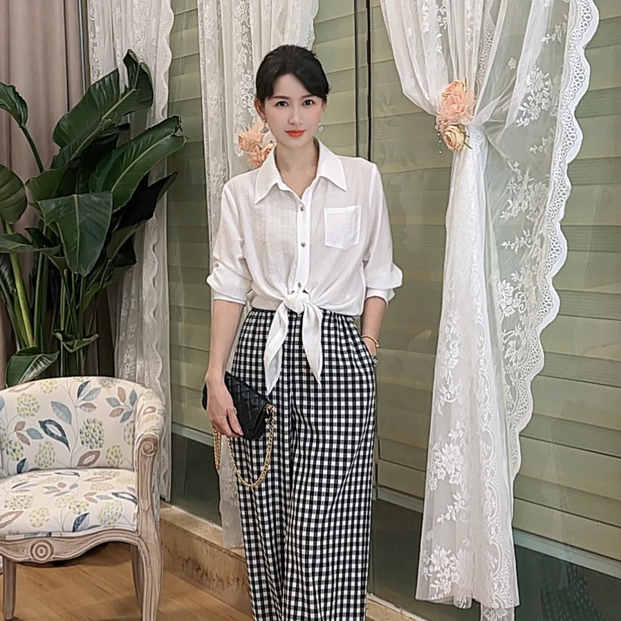 【罗马假日】 AN147 安妮老板 百搭舒适通勤 衬衫搭格子裤