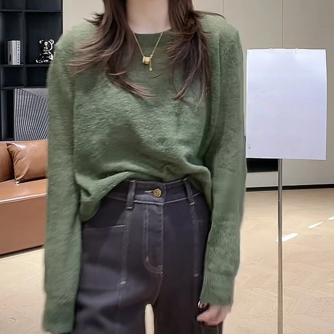 秋季简约纯色套头时尚韩版长袖针织衫2025设计感圆领时尚百搭上衣