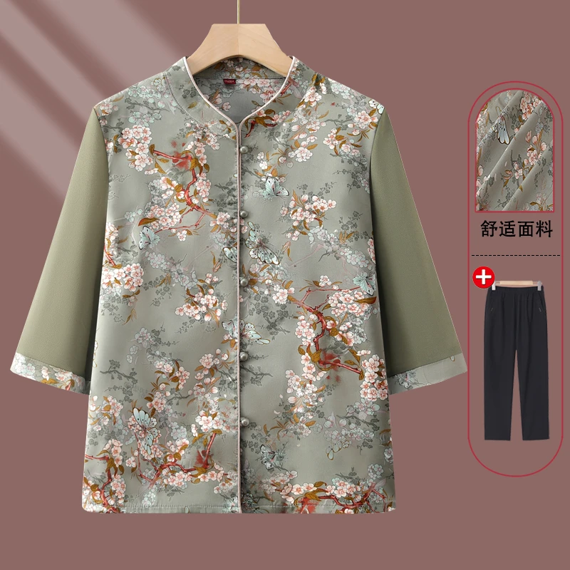 老太太夏装薄衣服套装母亲节60岁70女衬衣奶奶唐装妈妈中山装80