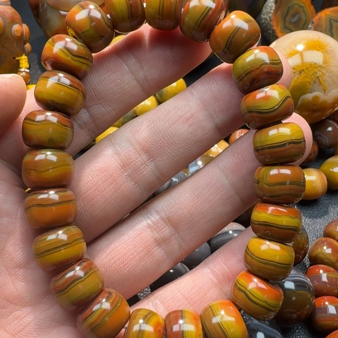 玛瑙/玉髓未镶嵌珠宝奇石12.5，南山红黄拉丝老型珠