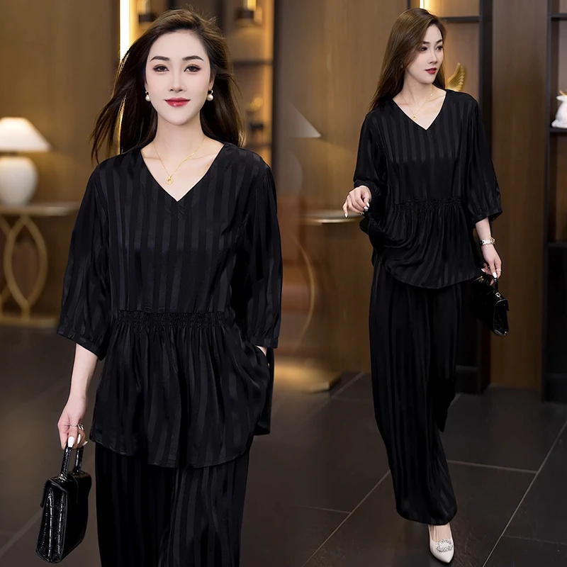大码时尚套装女2025春夏新款洋气遮肚子气质宽松显瘦休闲两件套潮
