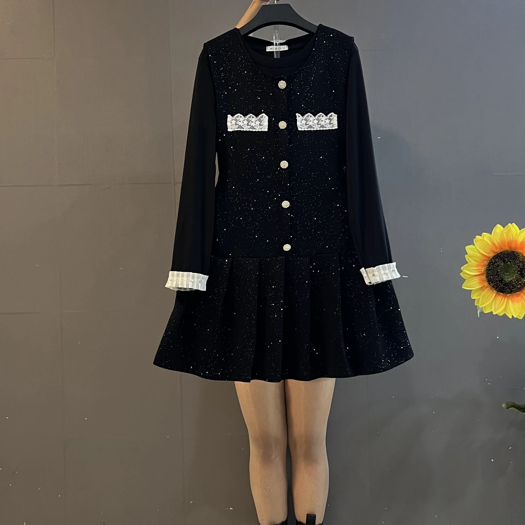 秋季新款法式名媛风收腰小香风砍袖连衣裙➕打底衫气质两件套