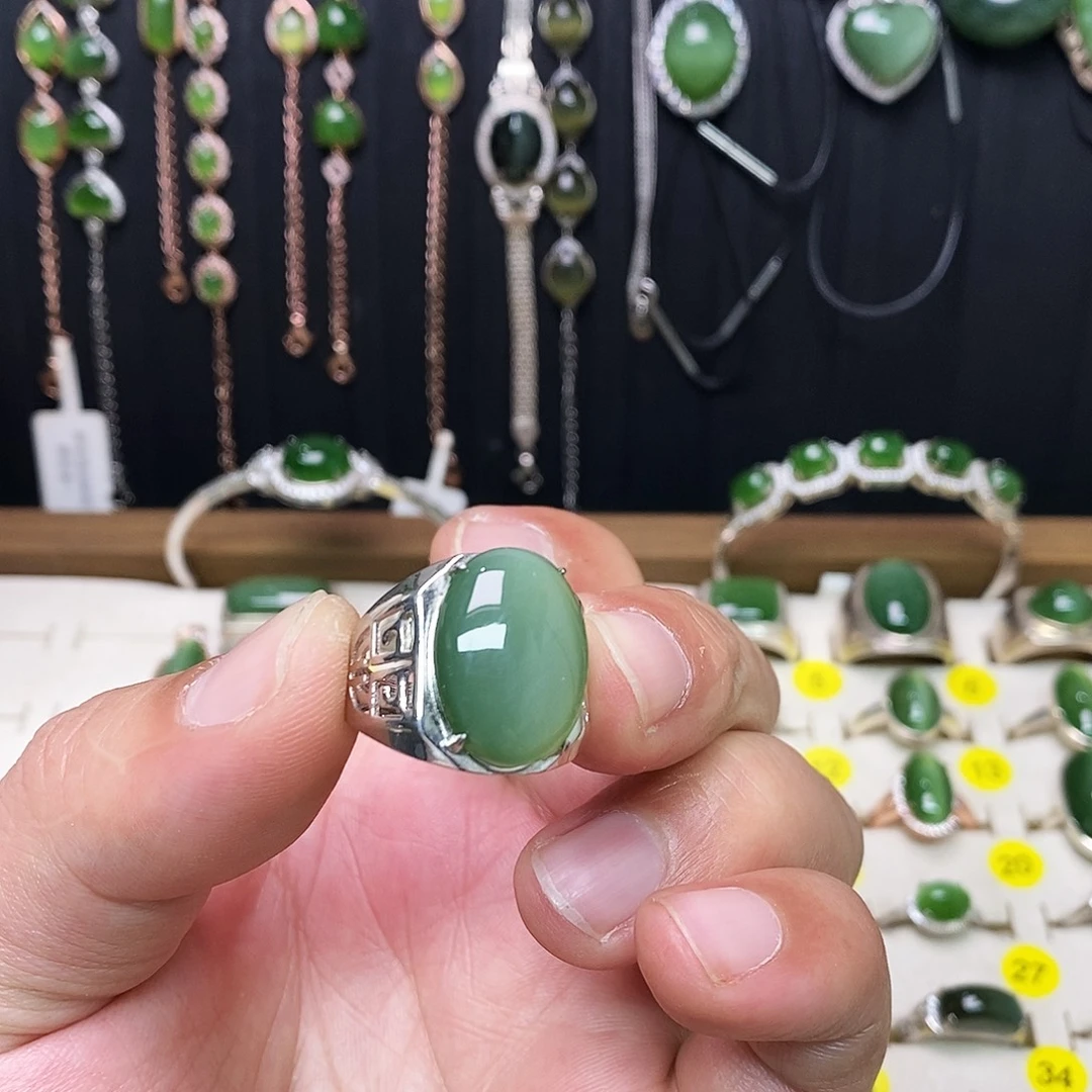 和田玉（碧玉）银S925镶嵌戒指