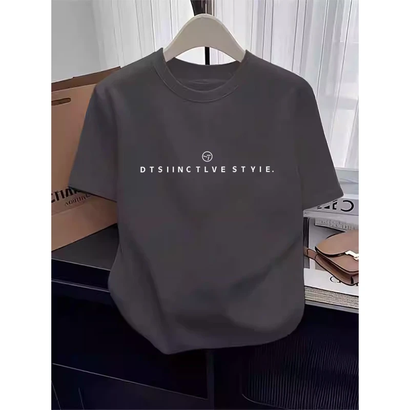 正肩圆领纯棉短袖t恤女2025新款时尚百搭洋气减龄不撞款上衣夏季