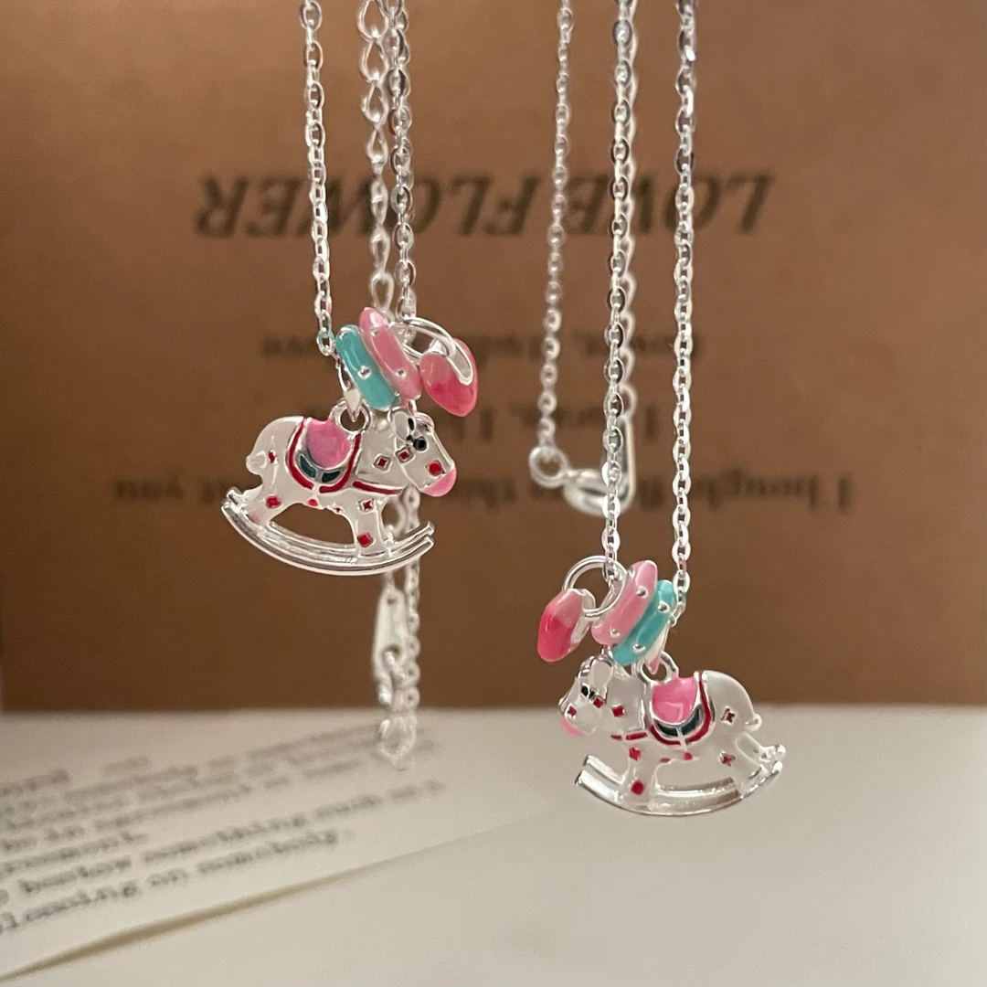 链子925银珐琅 S925纯银旋转木马项链马上有钱珐琅