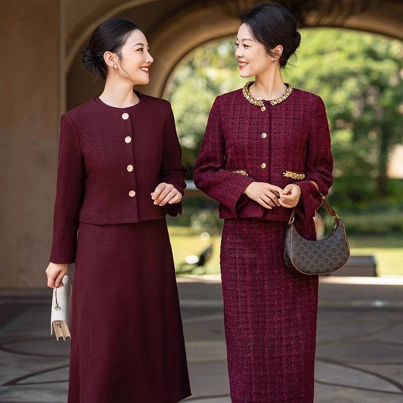 喜妈妈婚宴礼服小香风两件套女2025新款喜婆婆敬酒服高贵减龄套装