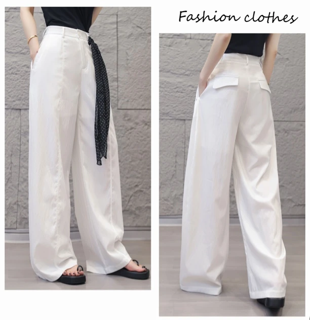 【娟子】夏季冰感纹圆点腰带百搭显瘦阔腿长裤