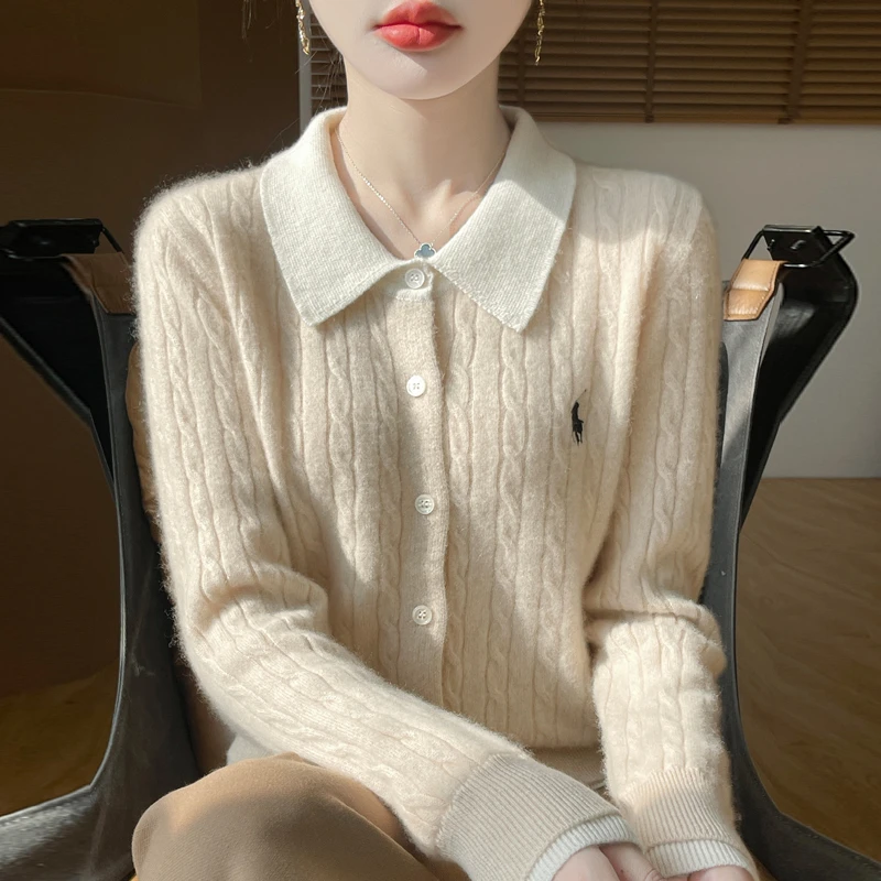 【软糯亲肤】安迪绒POLO领假两件刺绣开衫小众设计感毛针织衫女毛衣