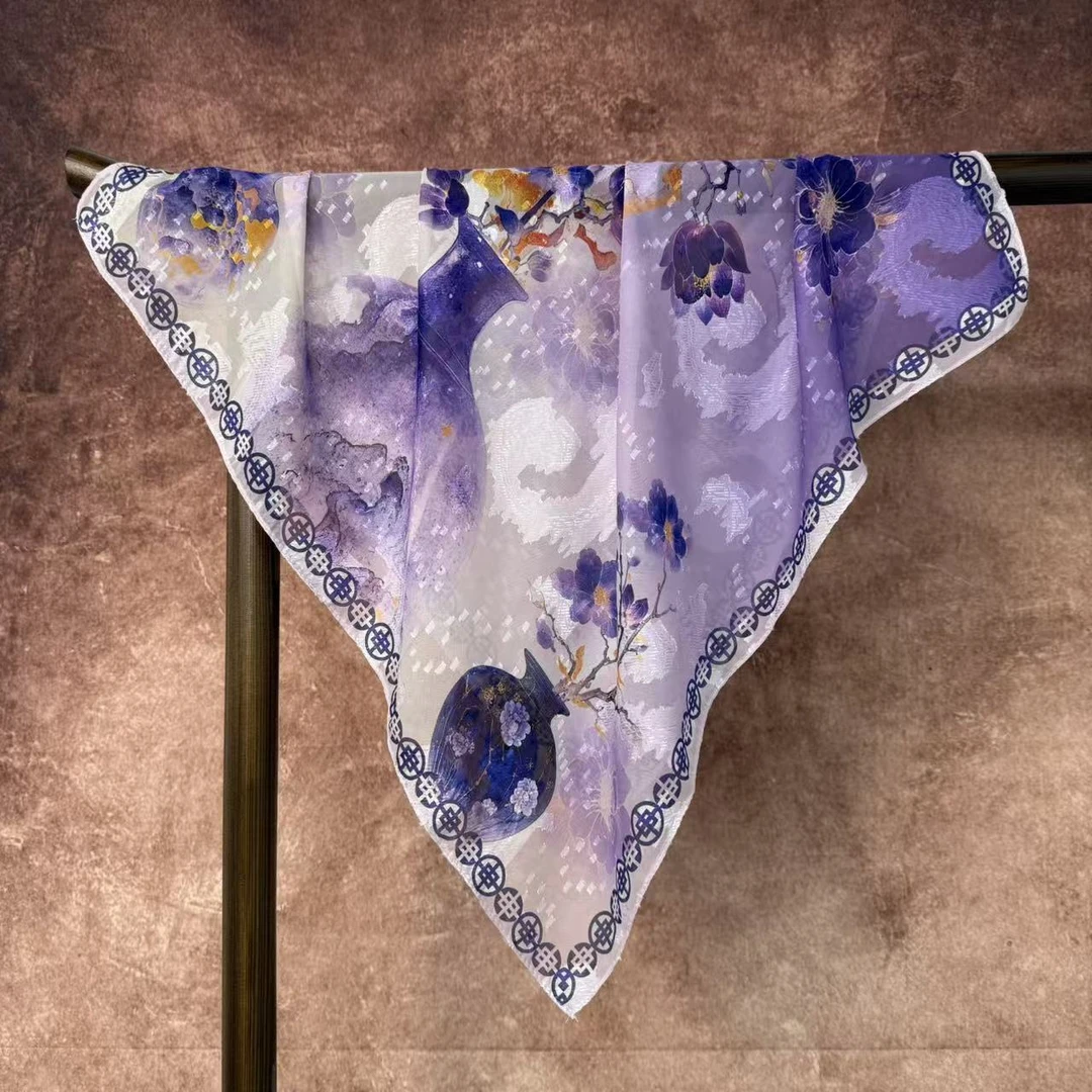 [紫韵玉瓶]新中式剪花方巾国风百搭披肩丝巾70*70（121-A1）