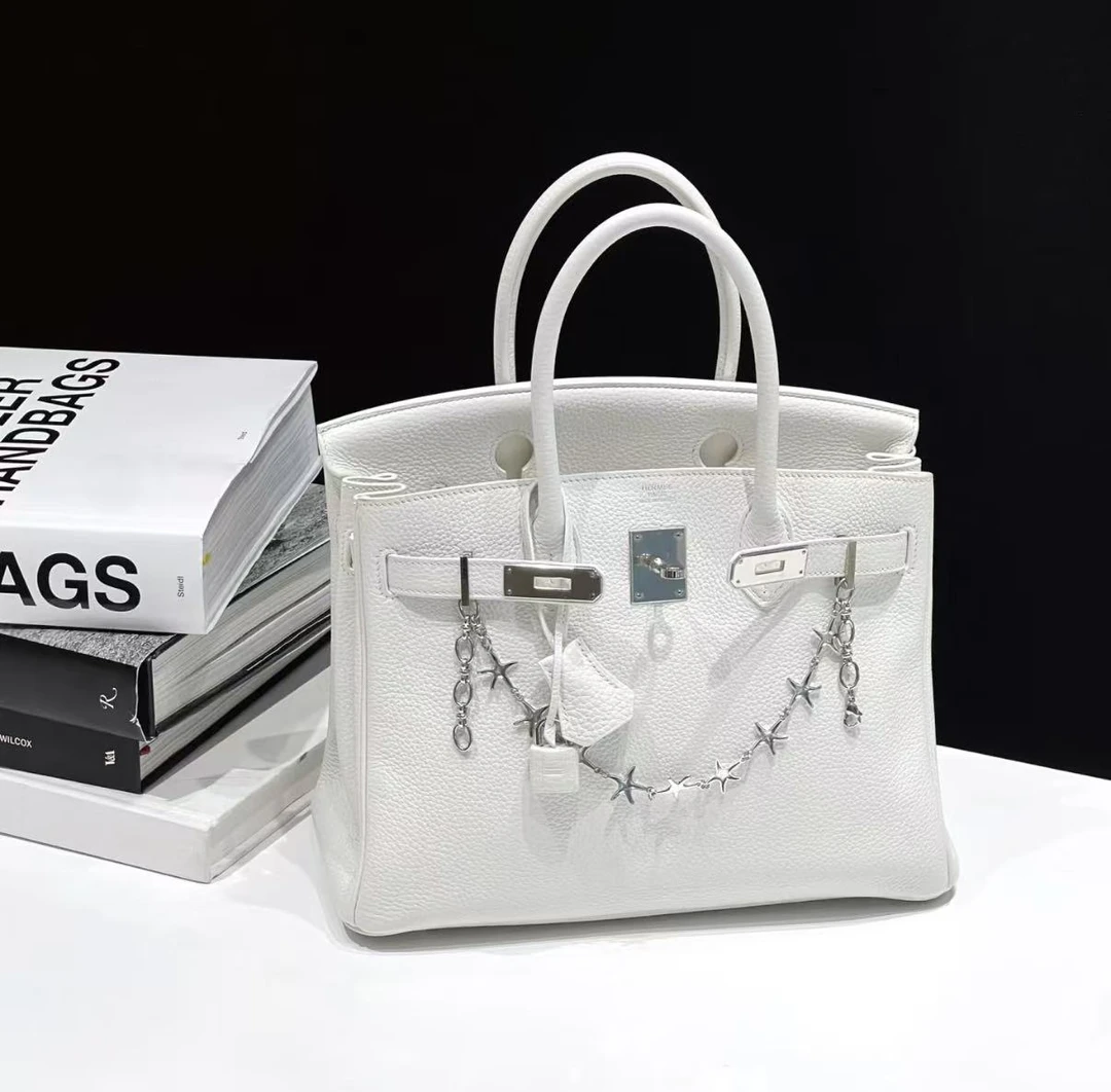 99新 Hermes/爱马仕 birkin30 纯白 银扣 tc皮 框K