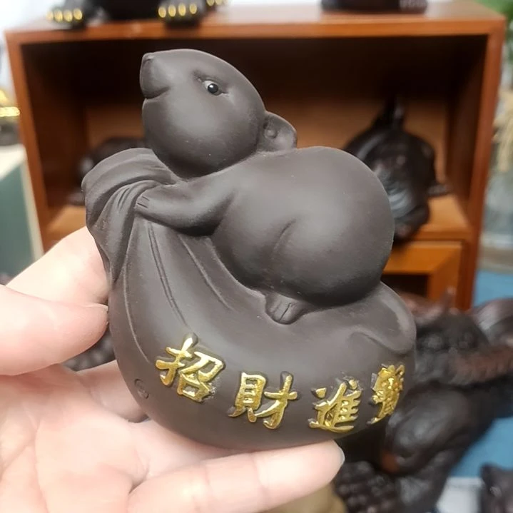 茶宠紫砂金钱鼠茶宠摆件