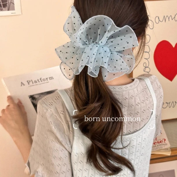 复古波点蕾丝花边大肠发圈女芭蕾风半披发头花头绳氛围感发绳头饰