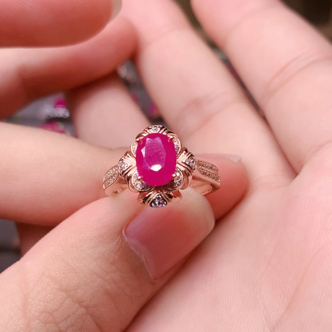 红宝石戒指银S925镶嵌