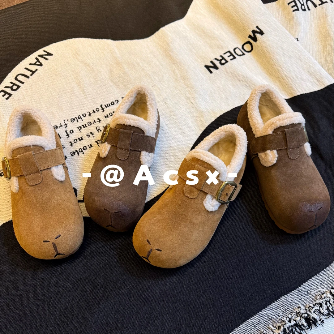 【阿茶】萌萌小卡~跟高5CM /2025秋冬新款真皮加绒厚底增高勃肯鞋女