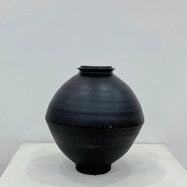 黑色粗陶艺术创意水培花瓶