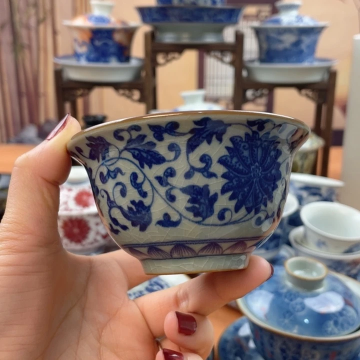 陶摆件老陶泥缠枝莲压手杯