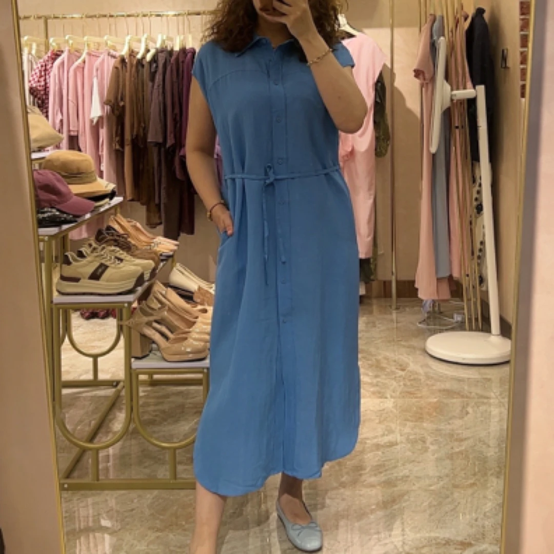 法式气质休闲亚麻连衣裙8568