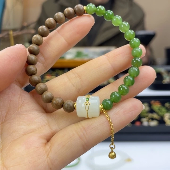 和田玉18K金镶嵌手串