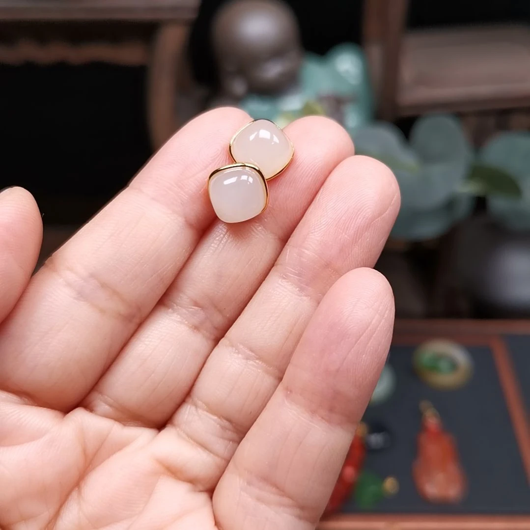 和田玉耳饰银S925镶嵌