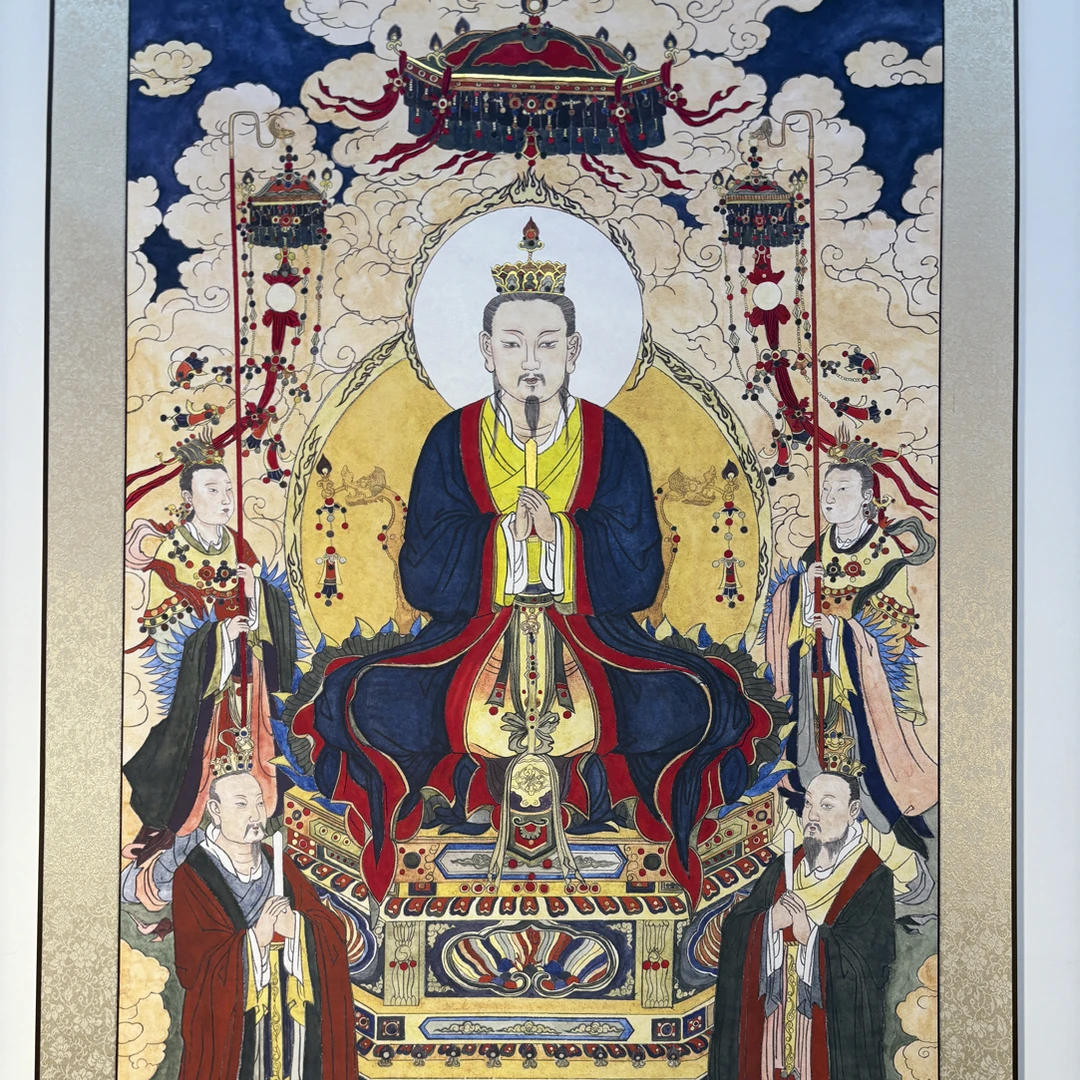 元始天尊画像挂画客厅玄关书房装饰画墙壁实木轴卷轴挂画