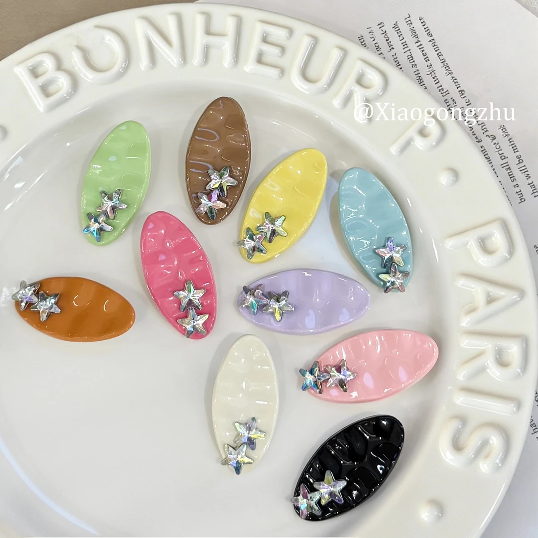 多巴胺彩色水钻五角星发夹女侧边刘海夹前额碎发鸭嘴夹子发卡头饰