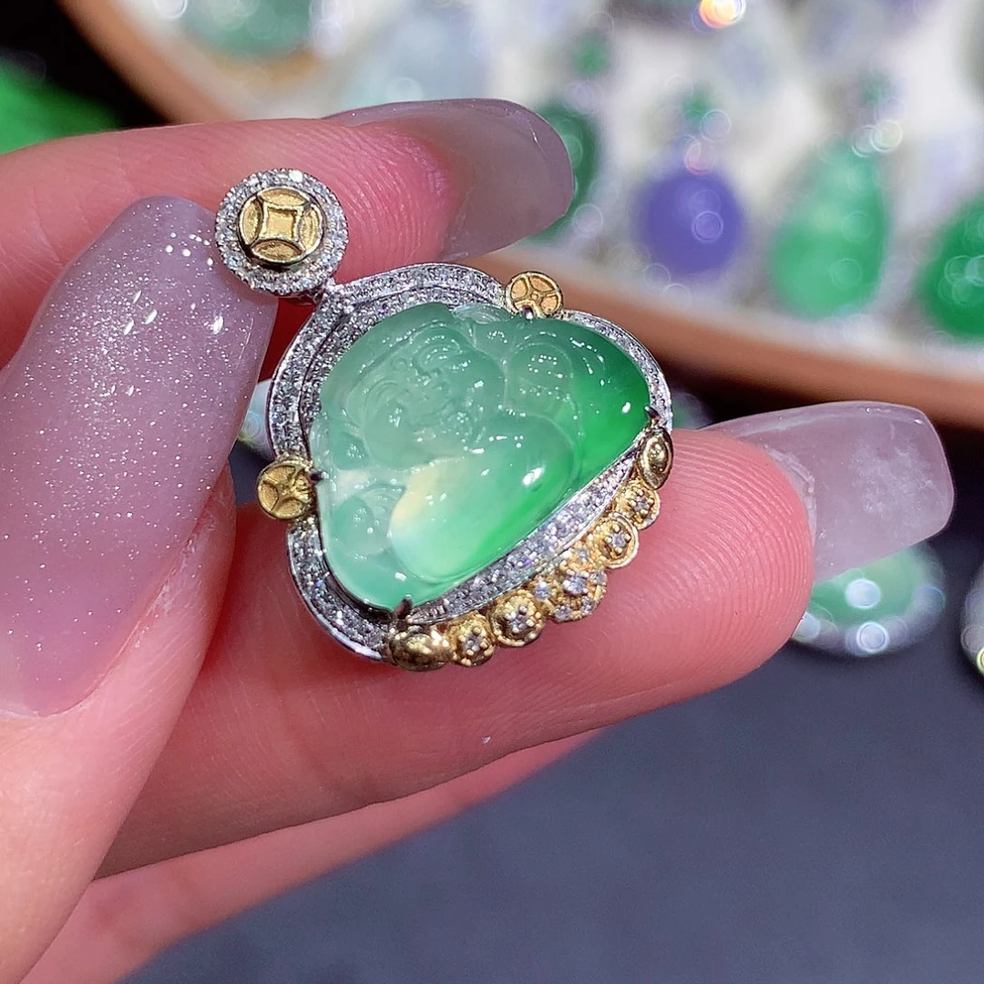 翡翠18K金镶嵌吊坠(不含链)