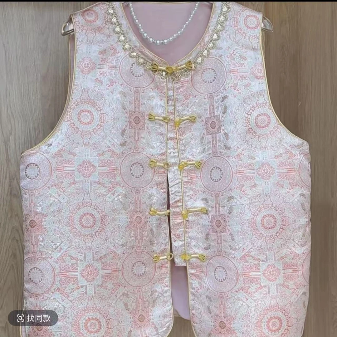 中式国风宋锦提花盘扣2025新款马甲坎肩复古背心唐装上衣5281