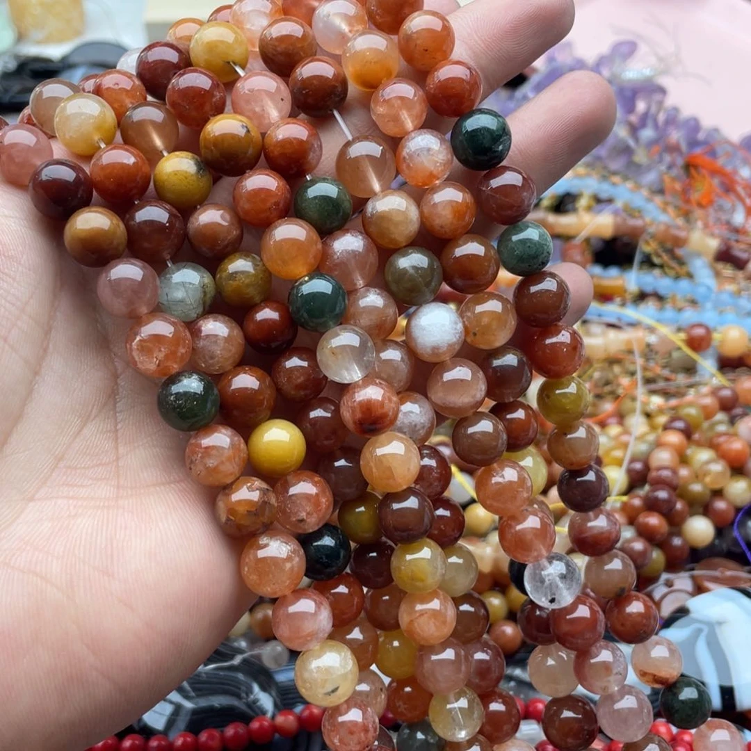 玛瑙/玉髓珠宝半成品未镶嵌一条装卡10mm彩兔毛圆珠