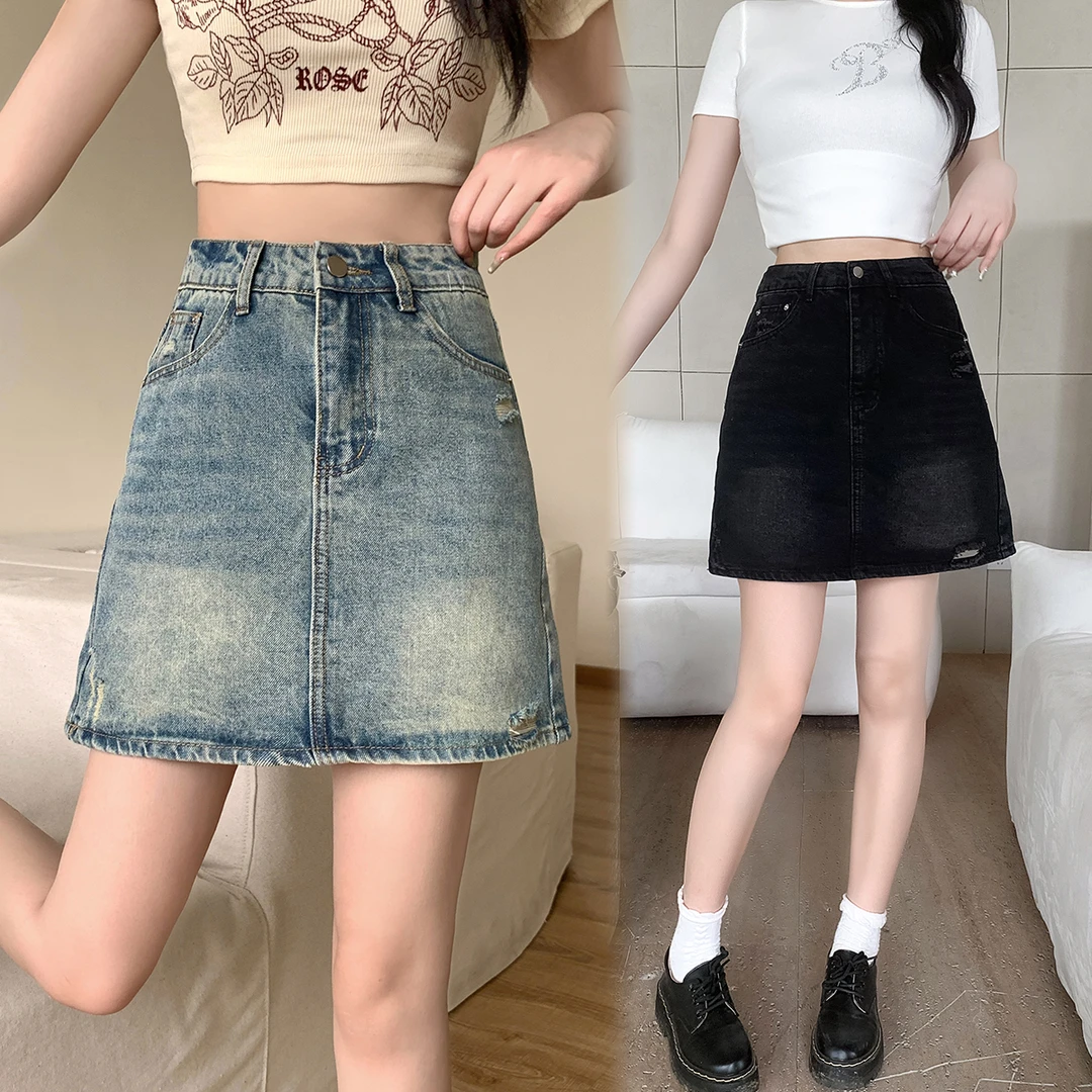2025夏季新款显瘦遮胯胖mm大码女装高腰梨形a字裙牛仔半身短裙