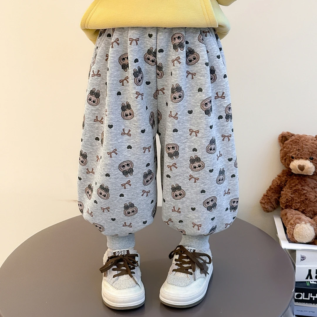 女小童拉布布加绒卫裤秋冬款女宝宝加厚休闲裤冬装儿童宽松运动裤