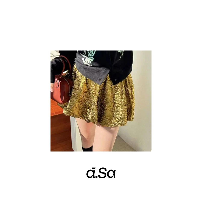 理性消费 NO退NO换 【分长短款的暗金纹理褶皱花苞半裙】