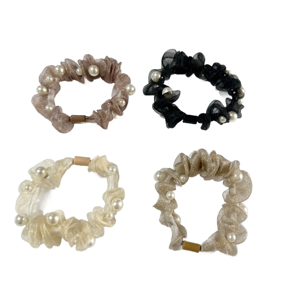 韩版欧根纱发圈仙气网纱弹力扎发皮筋少女时尚肠圈纯色发绳3821