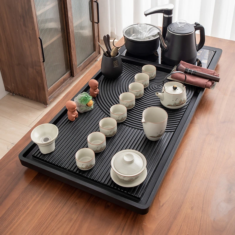 乌金石茶盘整套陶瓷功夫茶具一套装家用大号茶台自动电茶炉烧水壶