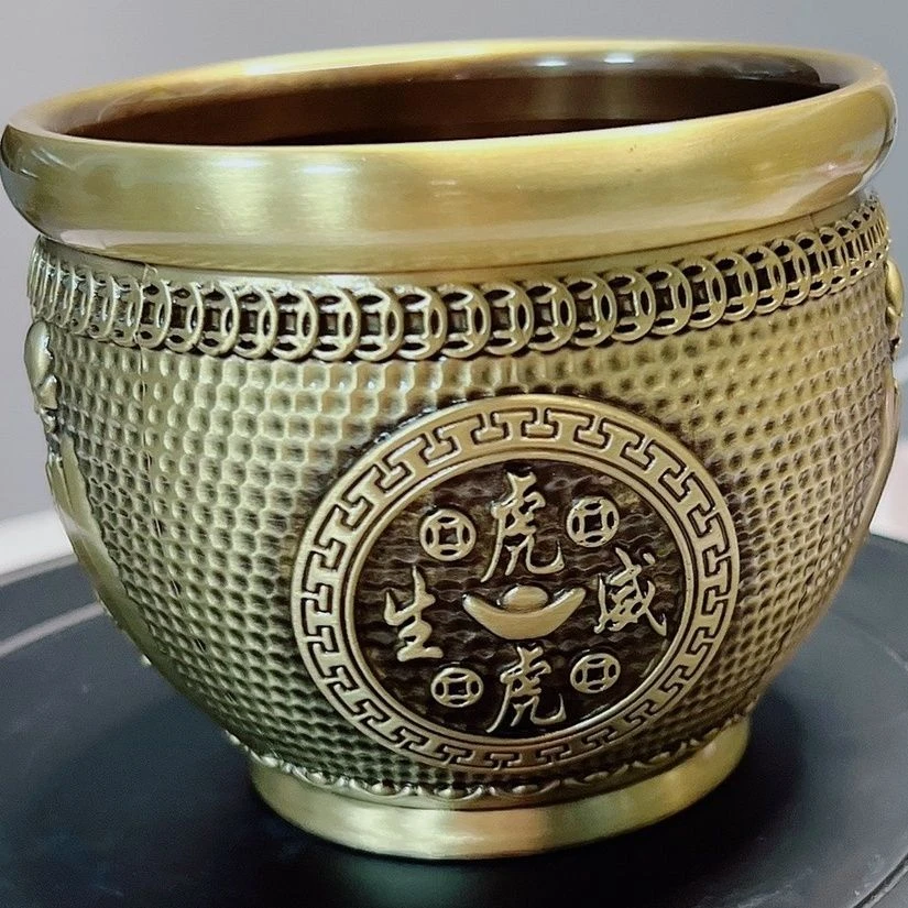 黄铜虎缸客厅商场门店寓意吉祥摆件