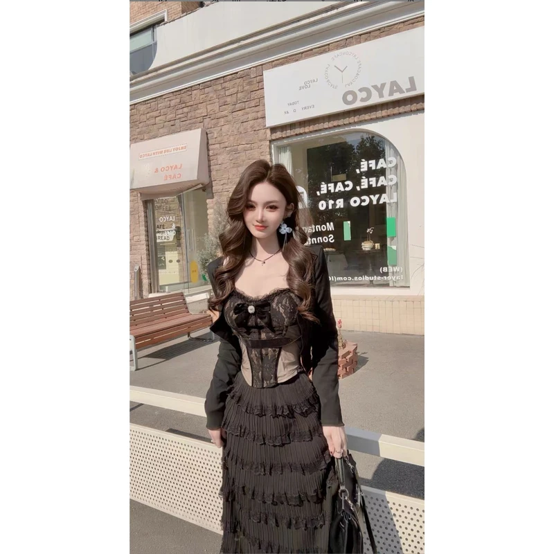 睿夕【香氛芙蕾】背心重工蕾蝴蝶结吊带背心