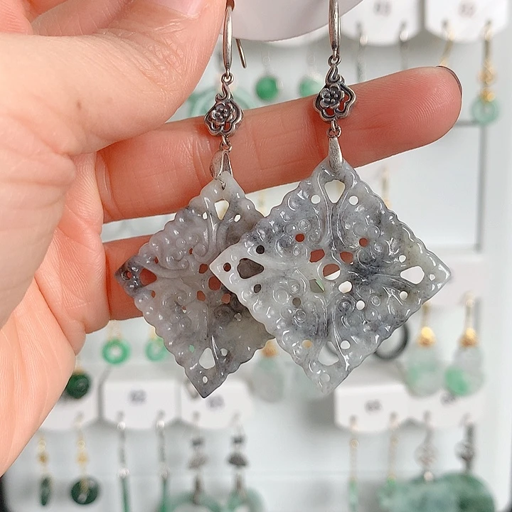 翡翠耳饰银S925镶嵌翡翠