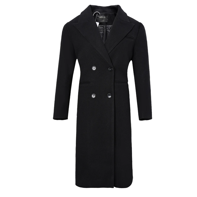 52403冬季黑色大衣毛呢中长款加厚宽松百搭休闲大衣